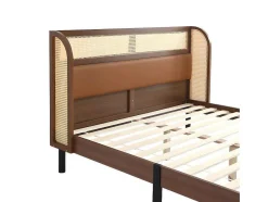 ModernLuxe Tweepersoonsbed-Tweepersoonsbed 160X200Cm - Met Kunstleer En Pvc Rotan Kussens - Met Houten Lattenbodem - Bruin