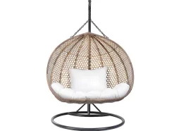 MYLIA Hangstoel-Tweezits Hangstoel Van Beige Gevlochten Hars Met Wit Kussen - Vahina