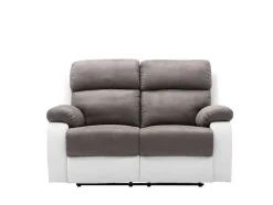 Vente-unique Relaxbanken Met Manuele Relaxfunctie-Tweezits Relaxbank Van Microvezel En Kunstleer Tolzano - Grijs En Wit