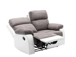Vente-unique Relaxbanken Met Manuele Relaxfunctie-Tweezits Relaxbank Van Microvezel En Kunstleer Tolzano - Grijs En Wit
