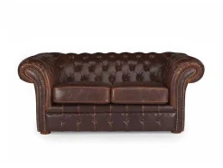 Vente-unique Chesterfield Zitbank-Tweezitsbank Chesterfield Clotaire Van 100% Leer Met Lived-In Aspect