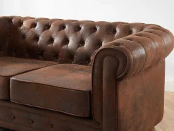 Vente-unique 2En 3-Zitsbank-Tweezitsbank Chesterfield Van Microvezel Met Vintage Look