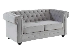 Vente-unique Tweezitsbank-Tweezitsbank Chesterfield - Fluweel - Lichtgrijs