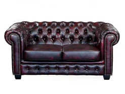 LINEA SOFA Leren Zitbank-Tweezitsbank Chesterfield Brenton 100% Buffelleer - Cherry
