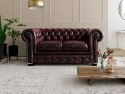 LINEA SOFA Leren Zitbank-Tweezitsbank Chesterfield Brenton 100% Buffelleer - Cherry
