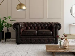 LINEA SOFA Tweezitsbank-Tweezitsbank Chesterfield Brenton 100% Buffelleer - Bruin Tinten