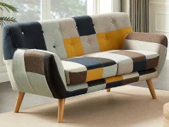 Vente-unique Scandinavisch-Tweezitsbank In Patchworkstof Serti Ii