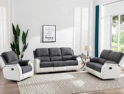 Vente-unique 2En 3-Zitsbank-Tweezits-Relaxbank Van Microvezel En Grijs En Wit Kunstleer Brody