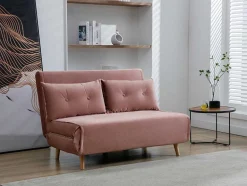 Vente-unique Klik-Klak En Bz Slaapbank-Tweezitsslaapbank Van Poederroze Velours Uribia