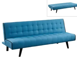 Vente-unique Klik-Klak En Bz Slaapbank-Uitklapbare Driezits-Bedbank Bayou Van Stof - Blauw En Zwarte Paspel