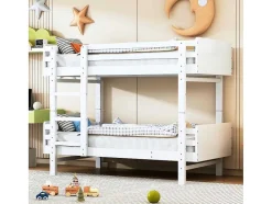 Vente-unique Kinderbed Stapelbed-Uitneembaar Stapelbed 2 X 90 X 190 Cm Met Ladder - Massief Hout - Wit