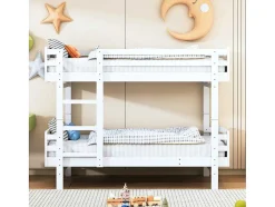 Vente-unique Kinderbed Stapelbed-Uitneembaar Stapelbed 2 X 90 X 190 Cm Met Ladder - Massief Hout - Wit