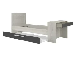 Vente-unique Bed Met Slaaplade-Uitschuifbaar Bed 90 X 200 En 90 X 190 Cm - Met Bureau - Kleur: Naturel En Antraciet + Matras + Bedbodem - Vouani