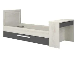 Vente-unique Bed Met Slaaplade-Uitschuifbaar Bed 2 X 90 X 200 Cm - Met Bureau - Kleur: Naturel En Antraciet + Bedbodem - Vouani