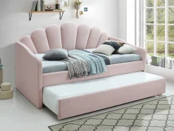 Vente-unique Bed Met Slaaplade-Uitschuifbaar Bed 2 X 90 X 190 Cm - Velours - Roze - Elusia