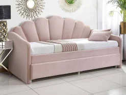 Vente-unique Bed Met Slaaplade-Uitschuifbaar Bed 2 X 90 X 190 Cm - Velours - Roze - Elusia