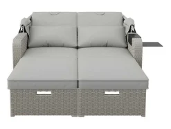 ModernLuxe Ligstoel-Uitschuifbaar Tuinmeubel - Pe Rotan Loungebank Met Verstelbare Luifel - Stalen Structuur - Taupe