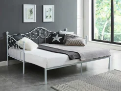 Vente-unique Bed Met Slaaplade-Uitschuifbare Bedbank Sebille - Metaal - 2 X 90 X 200 Cm Of 180 X 200 Cm - Wit - Optie Matras