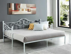 Vente-unique Bed Met Slaaplade-Uitschuifbare Bedbank Sebille - Metaal - 2 X 90 X 200 Cm Of 180 X 200 Cm - Wit - Optie Matras