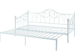 Vente-unique Bed Met Slaaplade-Uitschuifbare Bedbank Sebille - Metaal - 2 X 90 X 200 Cm Of 180 X 200 Cm - Wit - Optie Matras