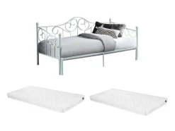 Vente-unique Bed Met Slaaplade-Uitschuifbare Bedbank Sebille - Metaal - 2 X 90 X 200 Cm Of 180 X 200 Cm - Wit - Optie Matras