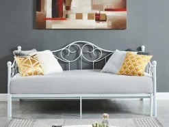 Vente-unique Bed Met Slaaplade-Uitschuifbare Bedbank Sebille - Metaal - 2 X 90 X 200 Cm Of 180 X 200 Cm - Wit - Optie Matras
