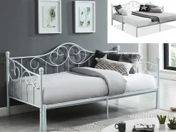 Vente-unique Bed Met Slaaplade-Uitschuifbare Bedbank Sebille - Metaal - 2 X 90 X 200 Cm Of 180 X 200 Cm - Wit - Optie Matras