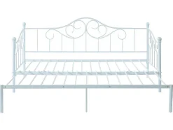 Vente-unique Bed Met Slaaplade-Uitschuifbare Bedbank Sebille - Metaal - 2 X 90 X 200 Cm Of 180 X 200 Cm - Wit - Optie Matras