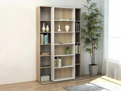 Vente-unique Boekenkast & Vitrine-Uitschuifbare Boekenkast Prali - 18 Nissen - Wit En Eiken