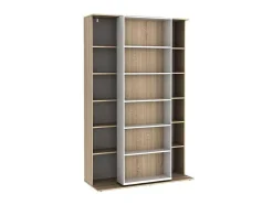 Vente-unique Boekenkast & Vitrine-Uitschuifbare Boekenkast Prali - 18 Nissen - Wit En Eiken