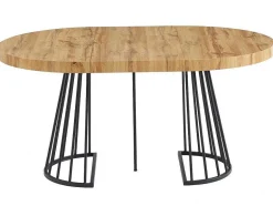 Vente-unique Eettafel-Uitschuifbare Eettafel 2 Tot 12 Plaatsen Van Mdf En Staal - Naturel En Zwart - Firela