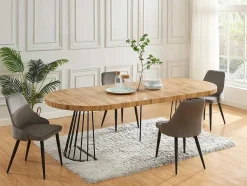 Vente-unique Eettafel-Uitschuifbare Eettafel 2 Tot 12 Plaatsen Van Mdf En Staal - Naturel En Zwart - Firela