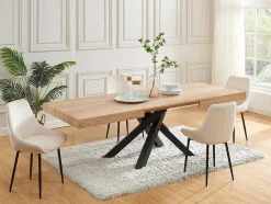 Vente-unique Eettafel-Uitschuifbare Eettafel 6 Tot 10 Plaatsen Van Mdf En Hevea - Naturel En Zwart - Catonav