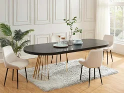 Vente-unique Eettafel-Uitschuifbare Eettafel 2 Tot 12 Plaatsen Van Mdf En Staal - Zwart En Goud - Firela