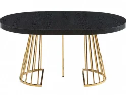 Vente-unique Eettafel-Uitschuifbare Eettafel 2 Tot 12 Plaatsen Van Mdf En Staal - Zwart En Goud - Firela