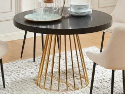 Vente-unique Eettafel-Uitschuifbare Eettafel 2 Tot 12 Plaatsen Van Mdf En Staal - Zwart En Goud - Firela