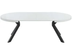 Vente-unique Eettafel-Uitschuifbare Eettafel 4 Tot 8 Plaatsen Van Mdf En Staal - Wit Gelakt En Zwart - Komoni