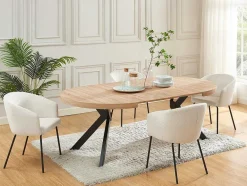 Vente-unique Eettafel-Uitschuifbare Eettafel 4 Tot 8 Plaatsen Van Mdf En Staal - Naturel En Zwart - Komoni