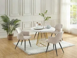 Vente-unique Eettafel-Uitschuifbare Eettafel 2 Tot 12 Plaatsen Van Mdf En Staal - Wit Marmereffect En Goud - Firela