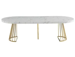 Vente-unique Eettafel-Uitschuifbare Eettafel 2 Tot 12 Plaatsen Van Mdf En Staal - Wit Marmereffect En Goud - Firela