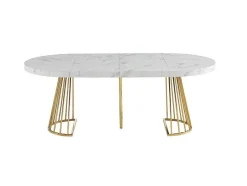 Vente-unique Eettafel-Uitschuifbare Eettafel 2 Tot 12 Plaatsen Van Mdf En Staal - Wit Marmereffect En Goud - Firela