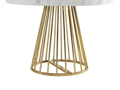 Vente-unique Eettafel-Uitschuifbare Eettafel 2 Tot 12 Plaatsen Van Mdf En Staal - Wit Marmereffect En Goud - Firela