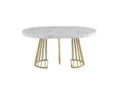 Vente-unique Eettafel-Uitschuifbare Eettafel 2 Tot 12 Plaatsen Van Mdf En Staal - Wit Marmereffect En Goud - Firela