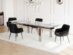 Vente-unique Eettafel-Uitschuifbare Eettafel Lubana - Gehard Glas En Metaal - 8 Tot 10 Personen