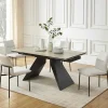 Maison Céphy Eettafel-Uitschuifbare Eettafel Voor 6-10 Personen In Keramiek, Gehard Glas En Metaal - Lichte Houtlook En Zwart - Suniva