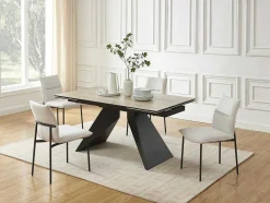 Maison Céphy Eettafel-Uitschuifbare Eettafel Voor 6-10 Personen In Keramiek, Gehard Glas En Metaal - Lichte Houtlook En Zwart - Suniva