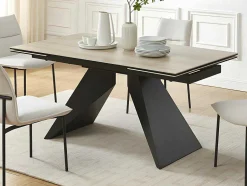 Maison Céphy Eettafel-Uitschuifbare Eettafel Voor 6-10 Personen In Keramiek, Gehard Glas En Metaal - Lichte Houtlook En Zwart - Suniva