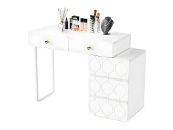 ModernLuxe Kaptafels-Uitschuifbare Kaptafel Met Golvenpatroon - Met 5 Laden - Gelakte Fronten - Wit (Zonder Spiegel Of Kruk)