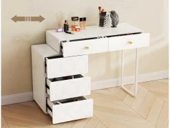 ModernLuxe Kaptafels-Uitschuifbare Kaptafel Met Golvenpatroon - Met 5 Laden - Gelakte Fronten - Wit (Zonder Spiegel Of Kruk)