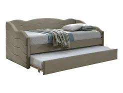 Vente-unique Bed Met Slaaplade-Uitschuifbare Slaapbank 2 X 90 X 190 Cm - Velours - Beige + Matras - Lenvia